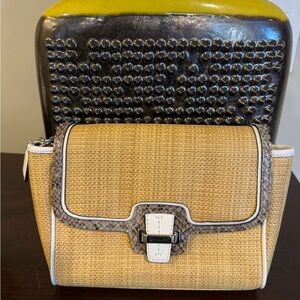 Coach Taylor City Straw Clutch with Snake Print Trim Wristlet